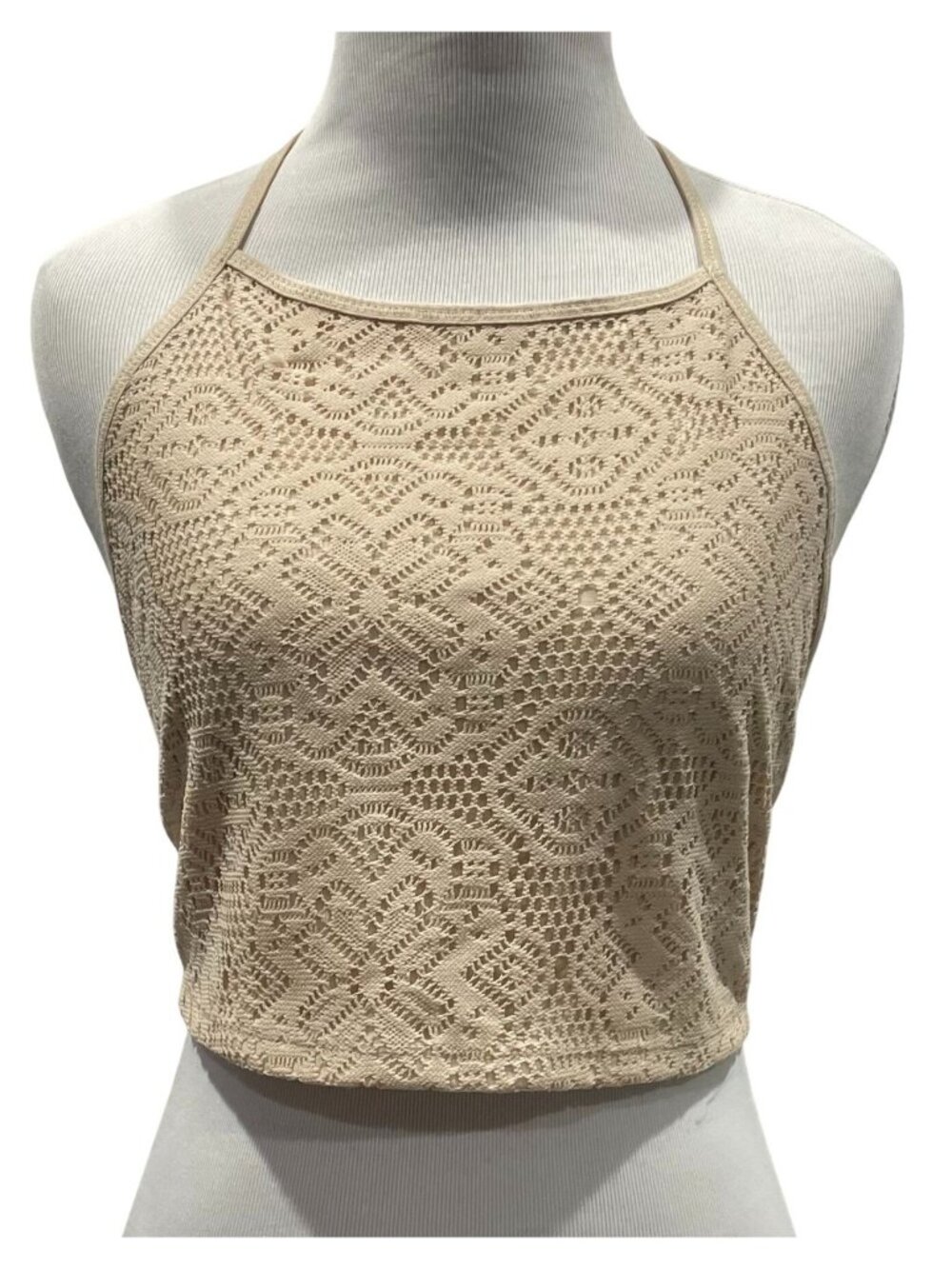 Tokyo Darling Crochet Halter Crop Top L Beige Cottagecore Coquette Coachella